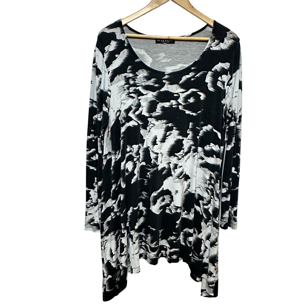 Bryn Walker Tunic Top Women M Black White Floral Abstract Asymmetrical